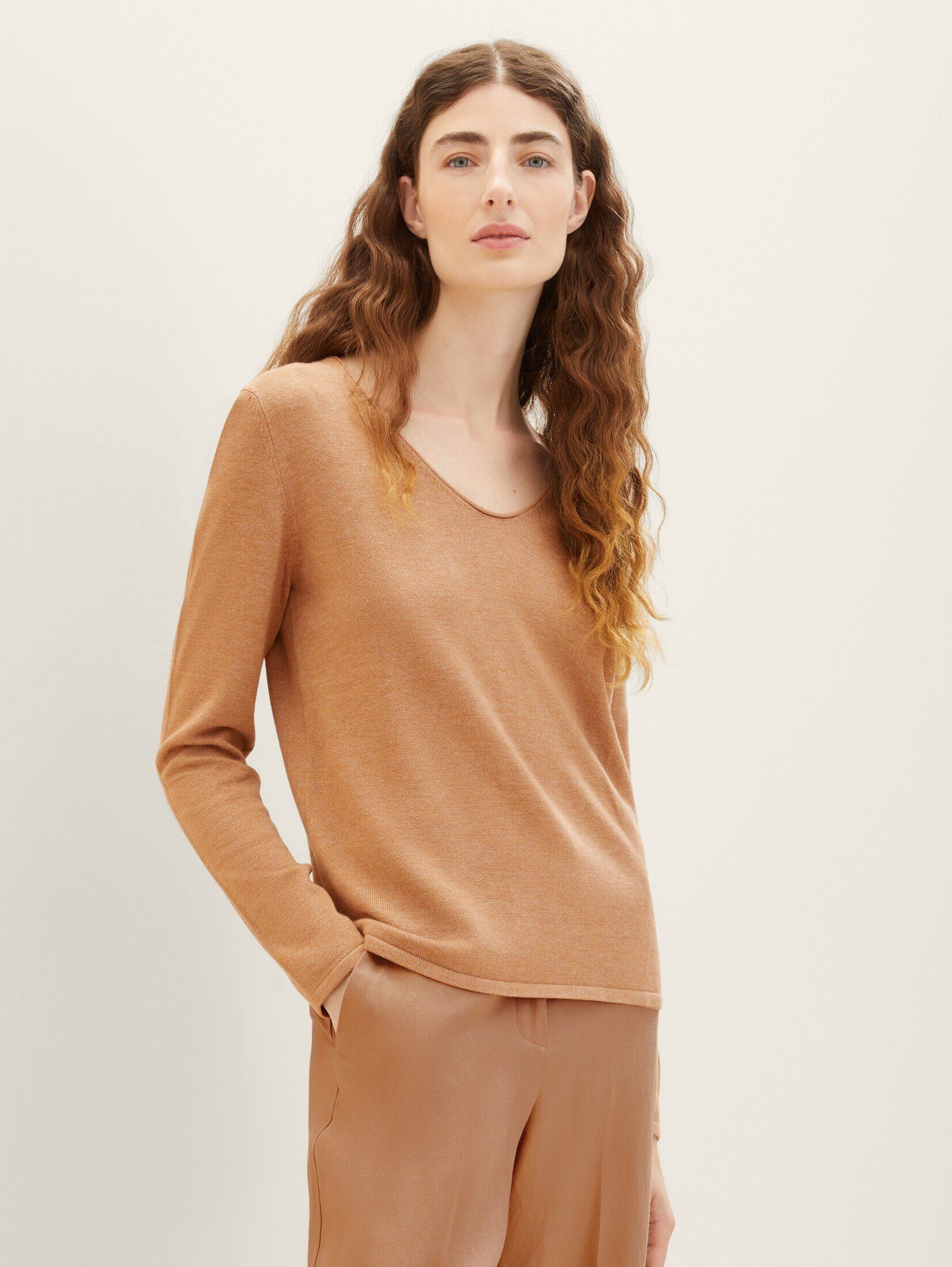 mahogany blush TAILOR Pullover mit melange Strickpullover V-Ausschnitt TOM