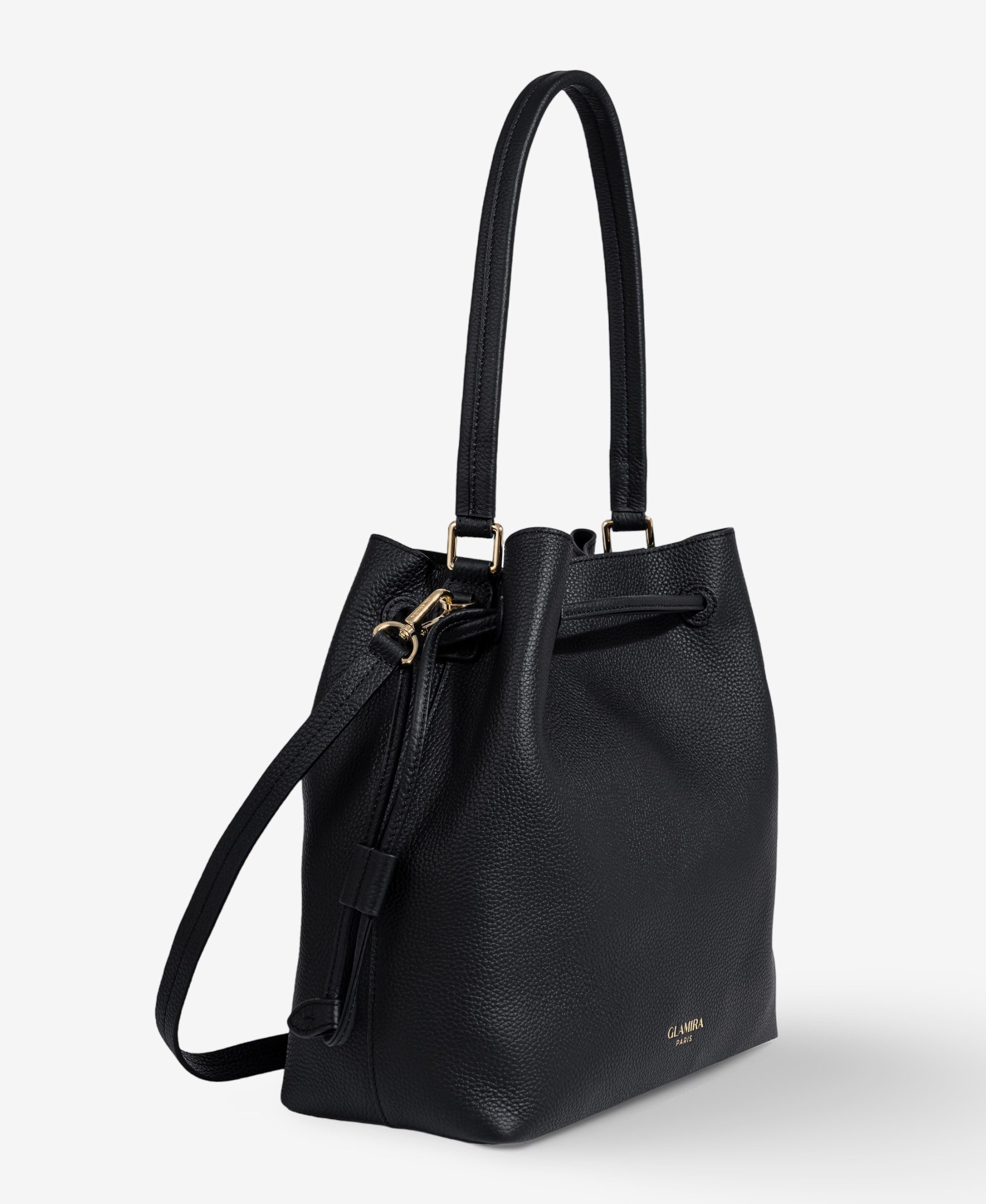GLAMIRA Schultertasche Lysandra Schwarze Schultertasche (1-tlg), echt Leder, mit geräumigem Hauptfach