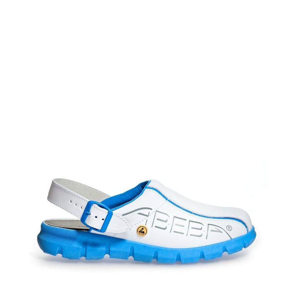 Abeba Dynamic Clog Weiß- Blau(Mit Aufdruck) – Glattleder OB Esd Src Sicherheitsschuh