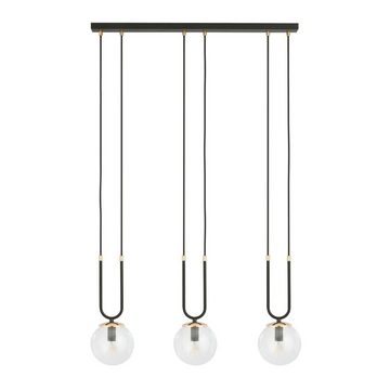 Licht-Erlebnisse Pendelleuchte INA, ohne Leuchtmittel, Glas Metall H: max. 115 cm in Schwarz Gold E14 3-flammig Kugelschirm