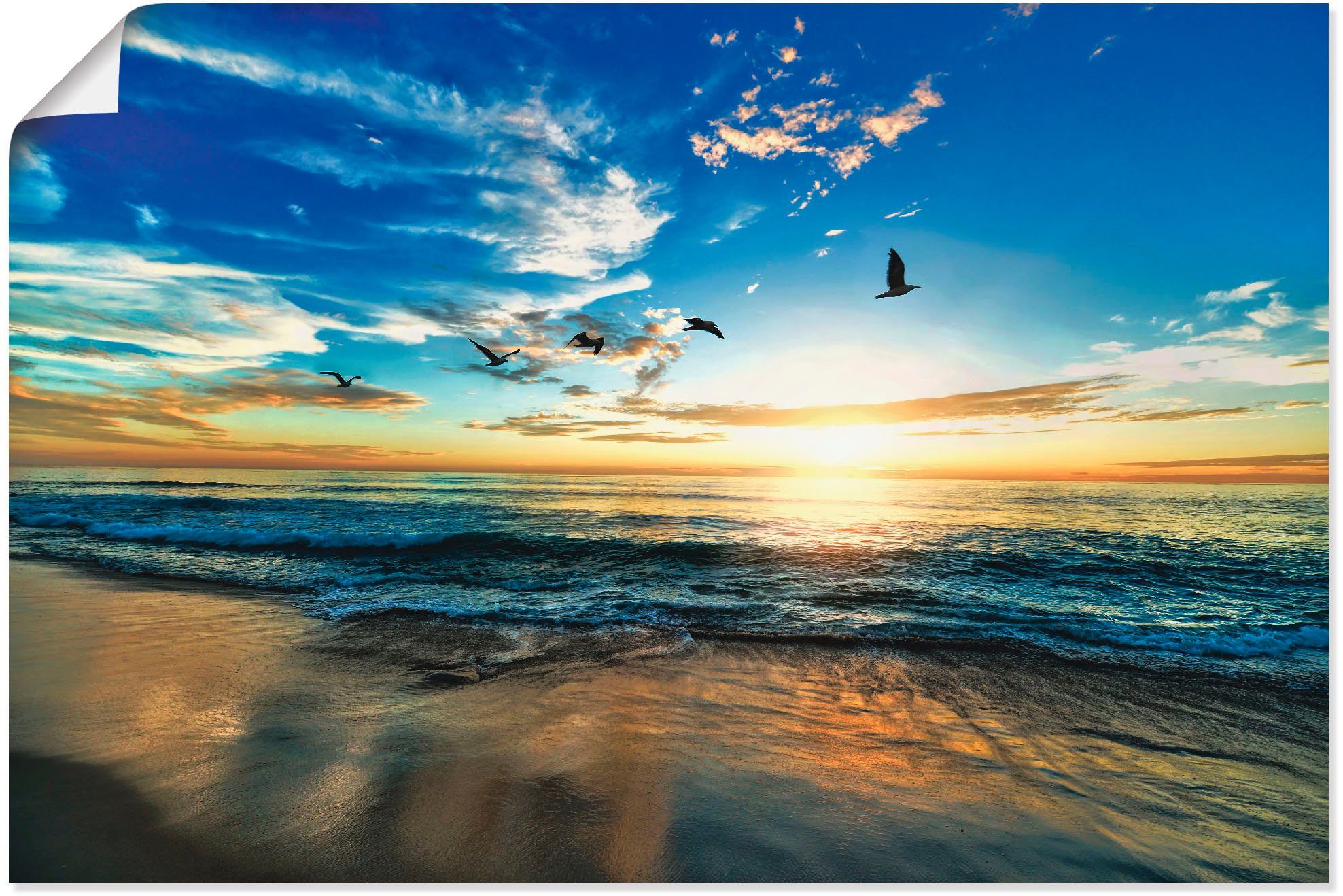 Artland Wandbild Strand Möwen Meer Sonnenuntergang, Sonnenaufgang & -untergang (1 St), als Leinwandbild, Poster in verschied. Größen