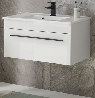 Furn.Design Badmöbel-Set Design-D, (in weiß Hochglanz, 3-teilig, Breite 80 cm), inklusive Waschbecken