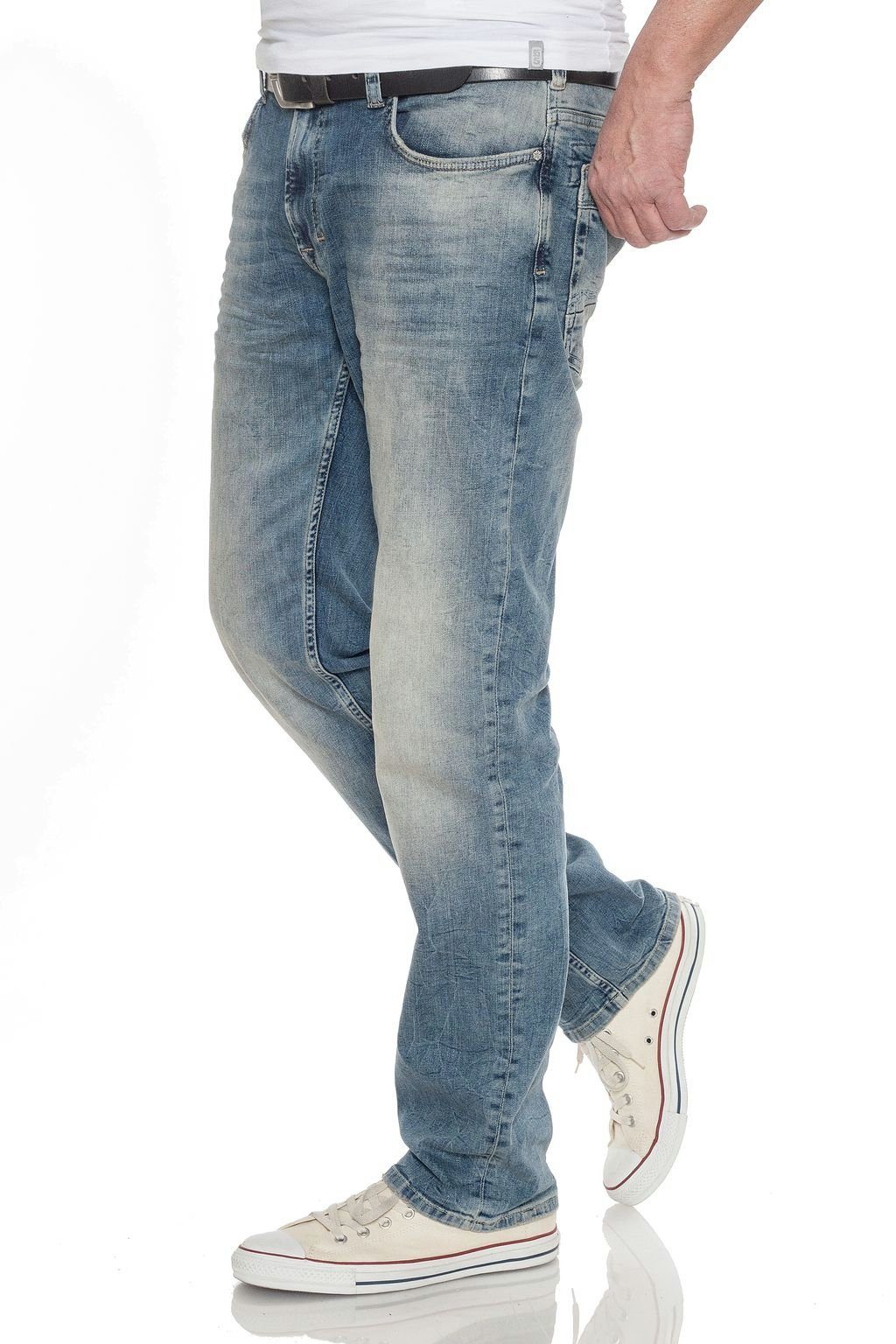 Miracle of Denim Straight-Jeans M.O.D Comfort Thomas stonewashed mittelblau Blue Alava