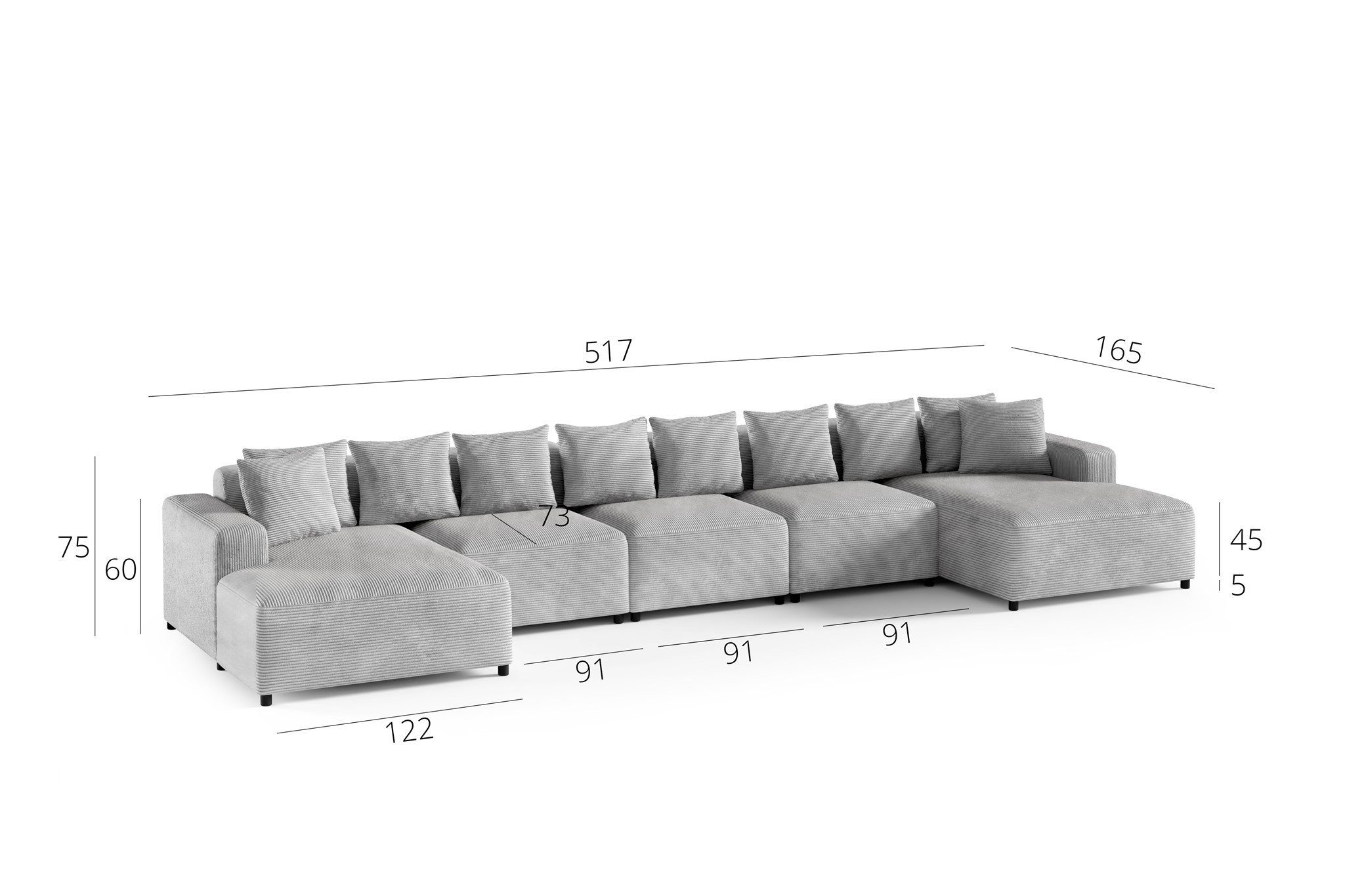Fun Möbel Wohnlandschaft Sofa U-Form MEGAN XL Cordstoff Poso, inkl. 10 Zierkissen, Rundumbezug