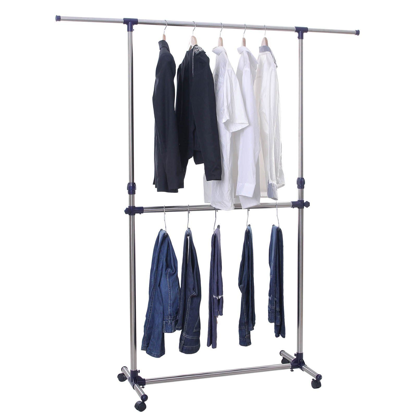 SONGMICS Kleiderständer LLR41L, Garderobenständer, verstellbar, mit Rollen, blau