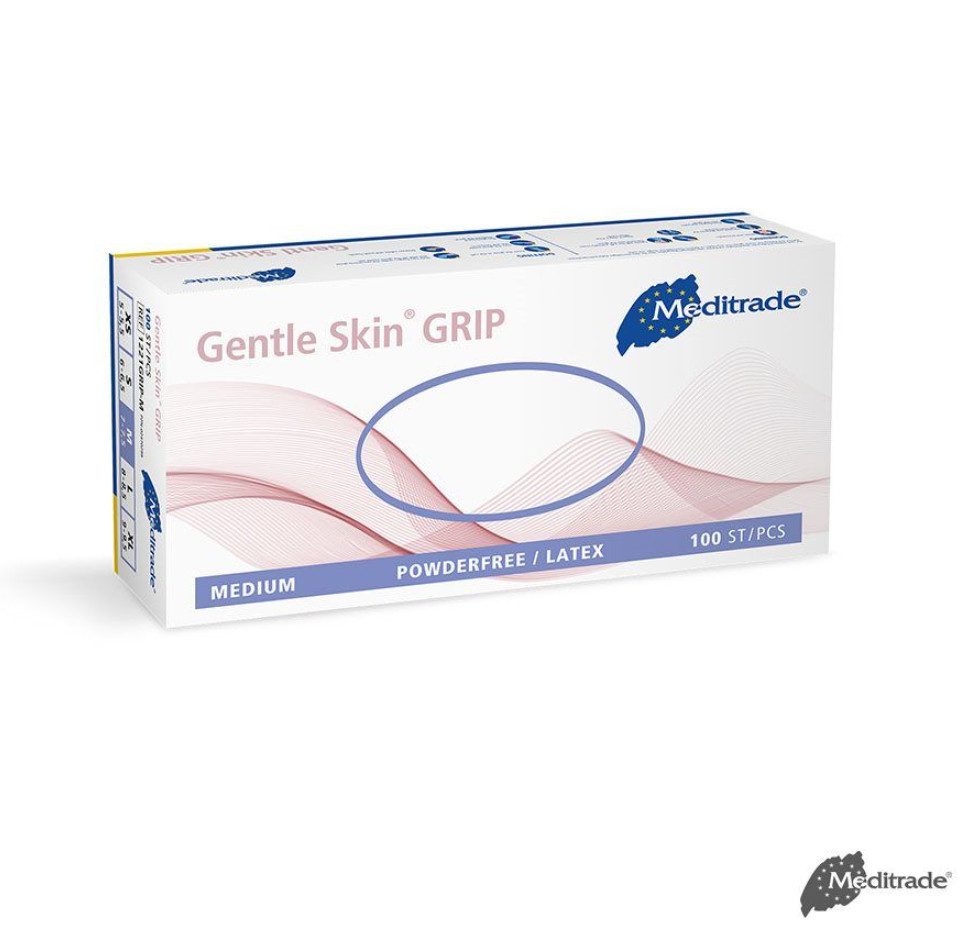 DocMed Latexhandschuhe Gentle Skin grip U.-Handschuhe Latex, PF, Gr. S/M/L (Einmalhandschuhe, 100-St., Hohe Elastizität und Reißfestigkeit für sichere Anwendung) Puderfrei – reduziert Hautirritationen und Allergierisiken