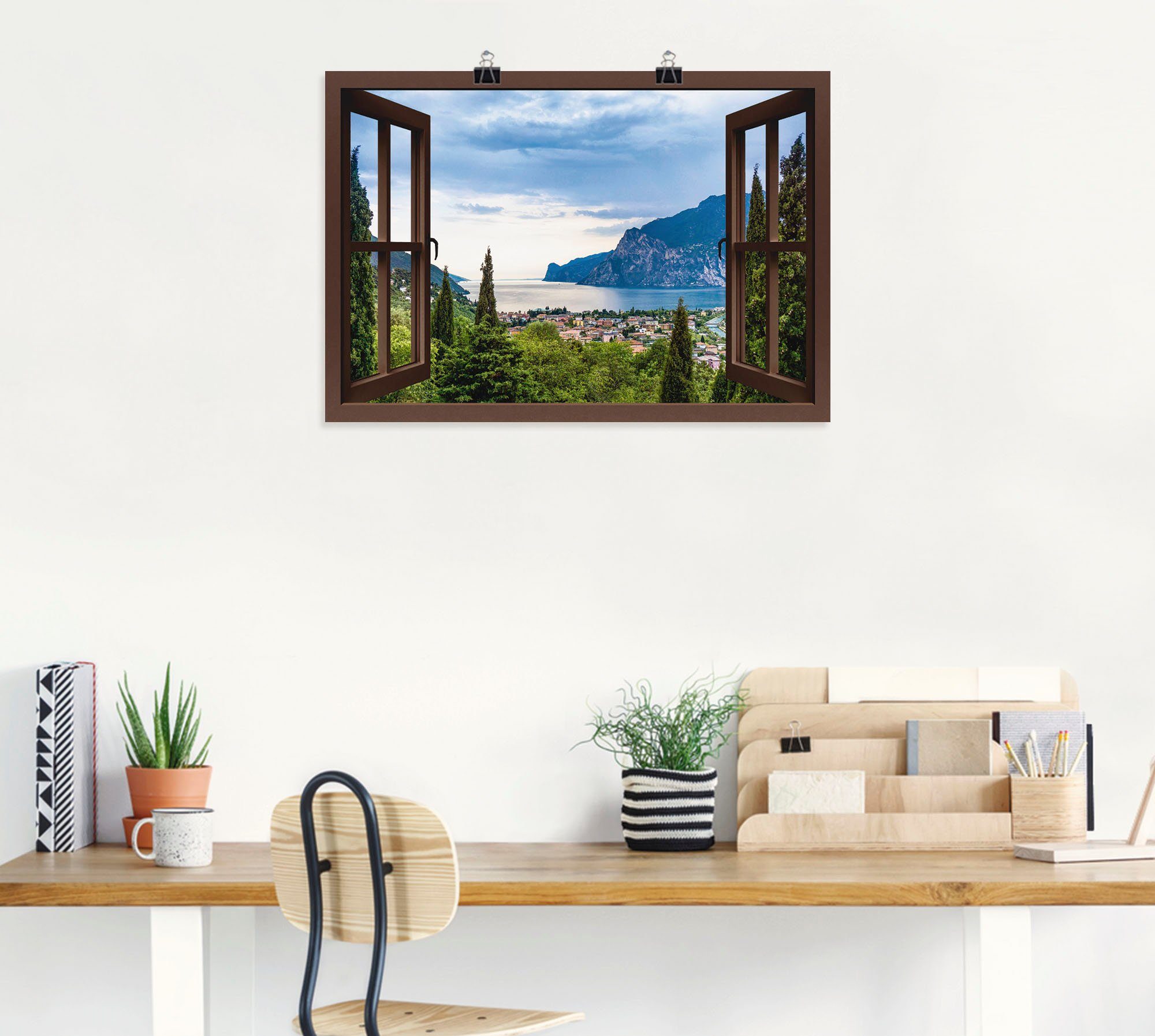 Poster Wandaufkleber Seebilder Artland in oder versch. als Größen braune Gardasee Alubild, durchs St), Fenster, (1 Leinwandbild, Wandbild