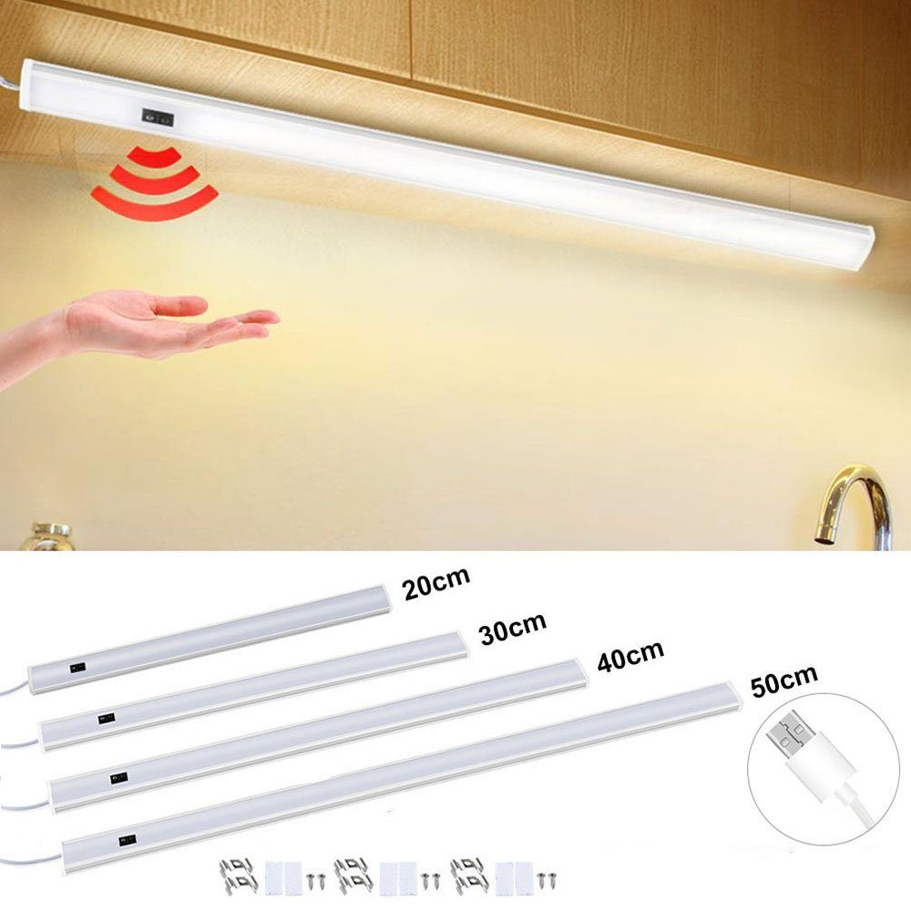 Rosnek LED Lichtleiste Hand Sweep Schrank Lichtleiste Weiß, Küche Unterbauleuchte Garderobe, Sensor Beleuchtung, Warmweiß, für LED