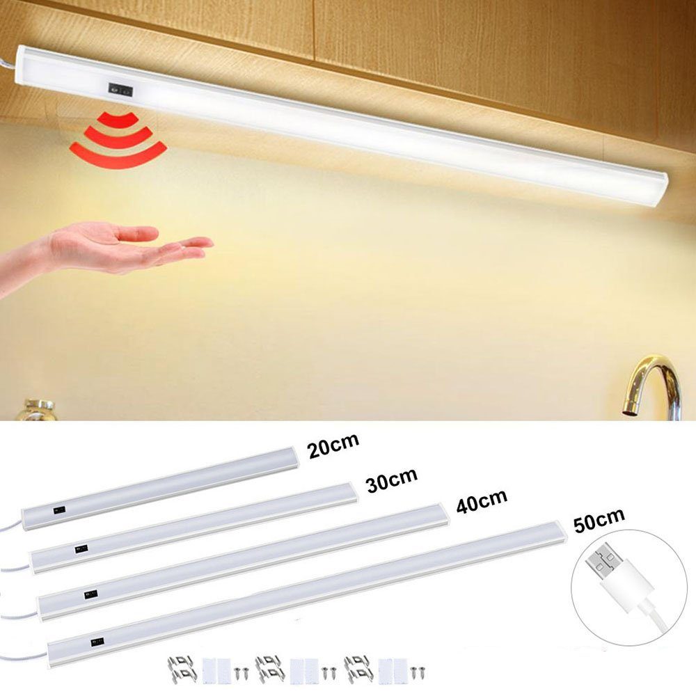 Rosnek LED Lichtleiste Hand Sweep Sensor Beleuchtung, für Schrank Küche  Garderobe, Weiß, Warmweiß, Unterbauleuchte LED Lichtleiste