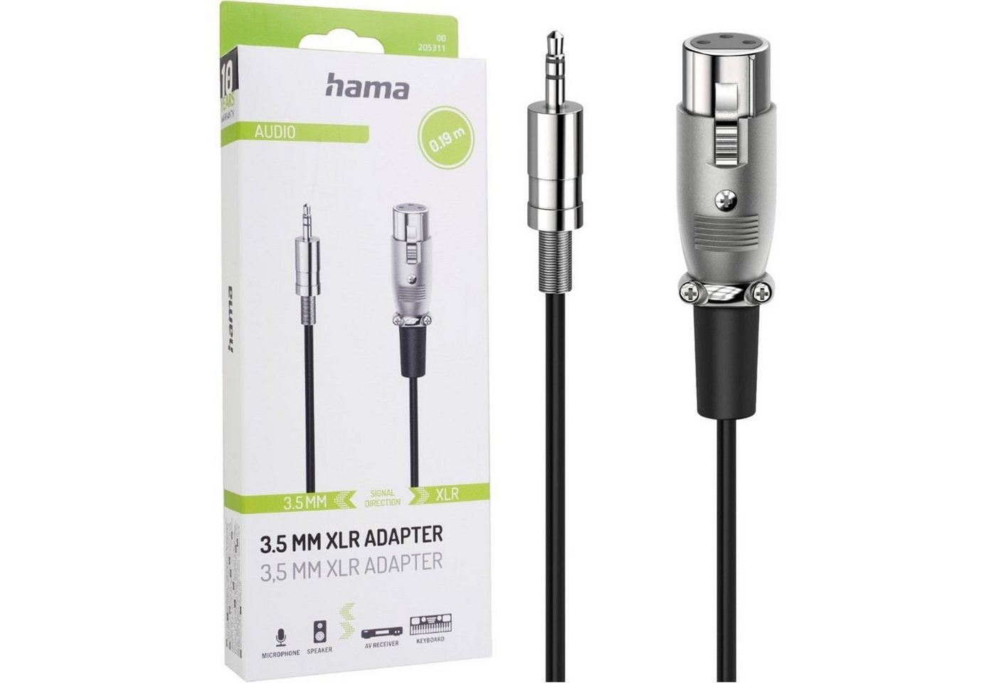 Hama Kabel-Adapter 3,5mm Klinke Stereo auf XLR Audio-Kabel, Klinke-Stecker, XLR (10 cm), Klinken-Stecker zu XLR-Buchse Mikrofon Keyboard PC etc