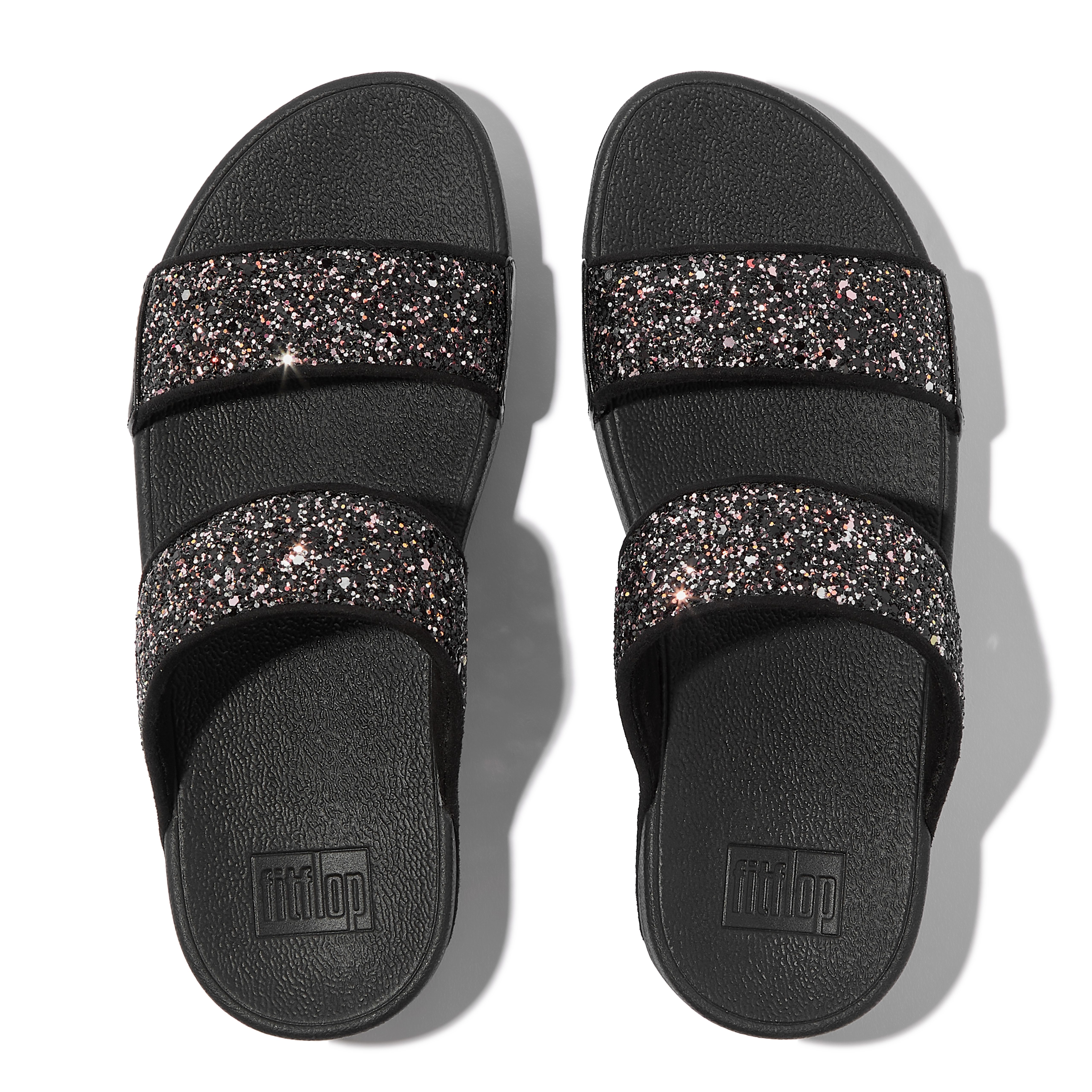 Fitflop LULU MULTI-TONAL GLITTER SLIDES Pantolette Keilabsatz, Sommerschuh, Schlupfschuh mit Glitzer besetzt