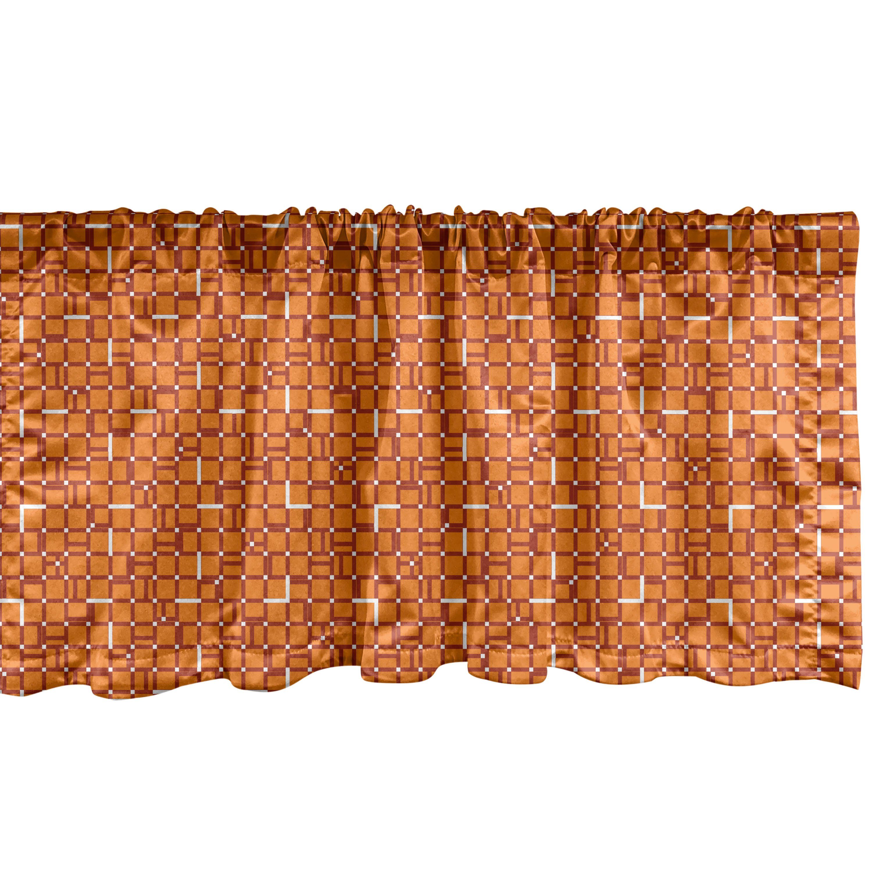 Scheibengardine Vorhang Volant für Küche Schlafzimmer Dekor mit Stangentasche, Abakuhaus, Microfaser, Geometrisch Digitale orange Quadrate