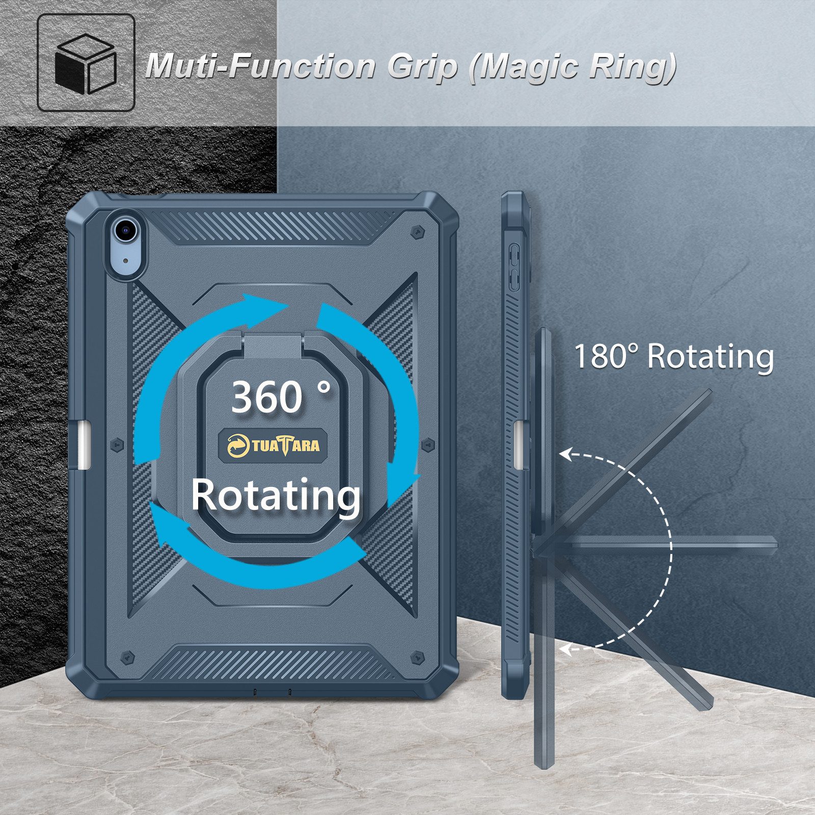 Fintie Tablet-Hülle für iPad 11./10. Generation 11/10,9 Zoll 2025/2022[Tuatara Magic Ring], 360 Grad drehbarer Griff Ständer Stoßfest Cover mit Displayschutzfolie
