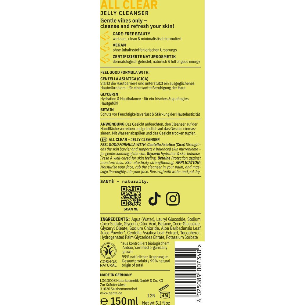 SANTE Gesichtspflege All Clear Jelly Cleanser, 150 ml