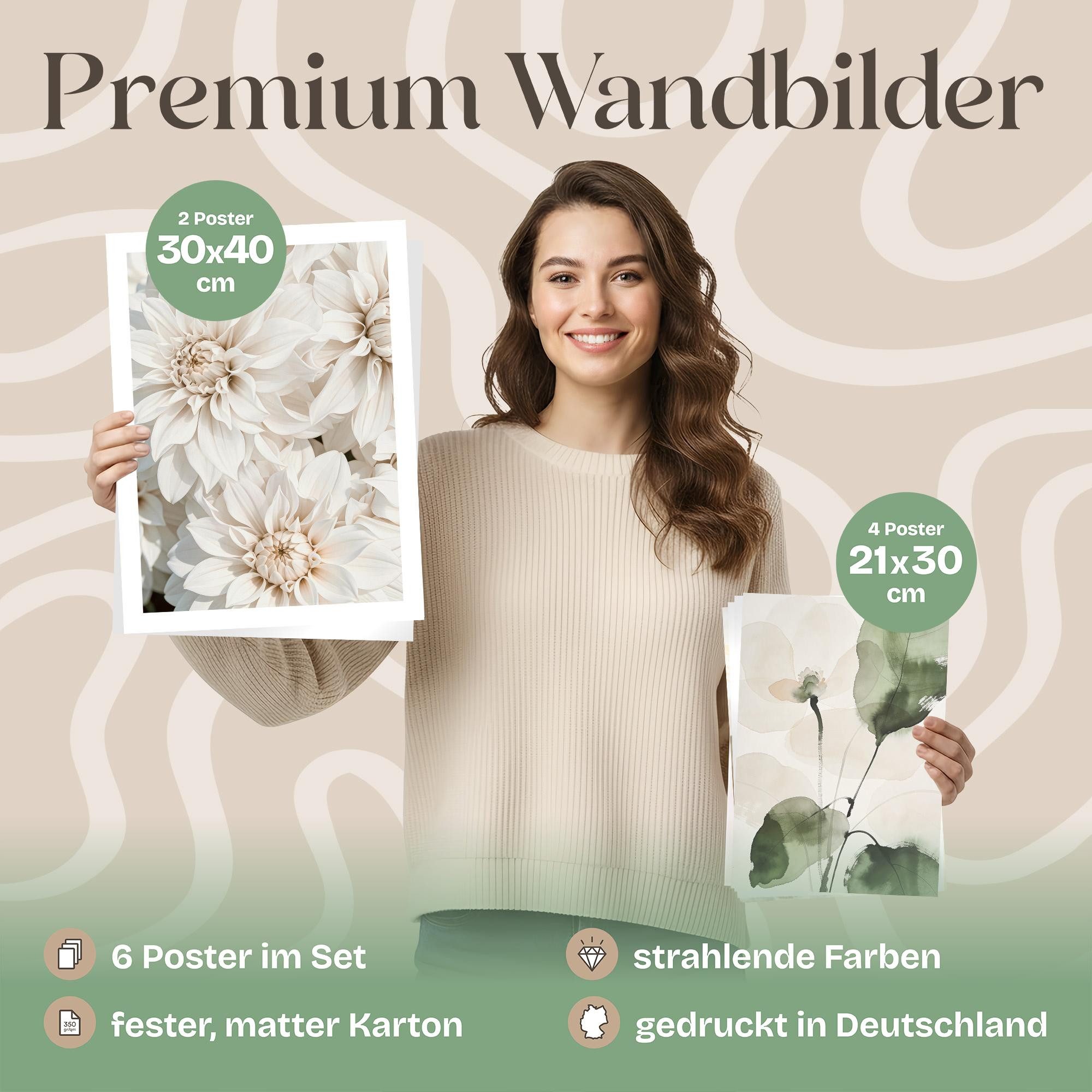 ARTFAVES Bilder-Collage Poster Set Beige Green Calmness I mehrteilige Bilderwand I Wandbilder, (Wandbilder modern, 6 St) – Bild 3 von 5