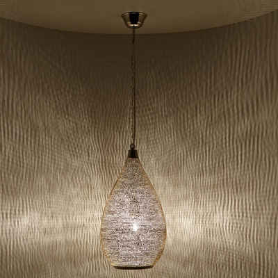 Casa Moro Deckenleuchten Marokkanische Lampe Naouma Sada D20 Silber aus Messing, ohne Leuchtmittel, Handgefertigte Silberlampe Prachtvolle Hängelampe Pendelleuchte EL2185