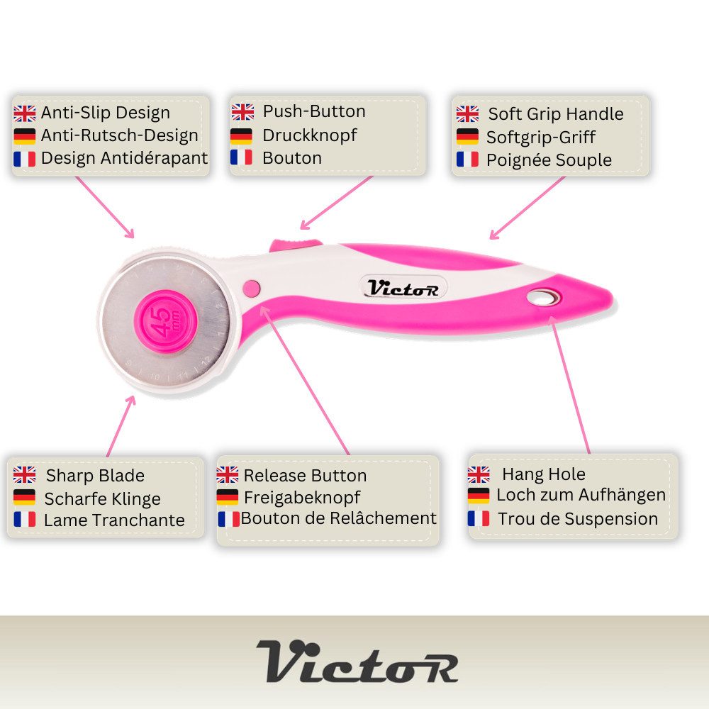 Victor (Zenith) Rollenschneidemaschine Rollschneider, mit 45mm Klinge, zum Nähen und Schneiden von Stoffen