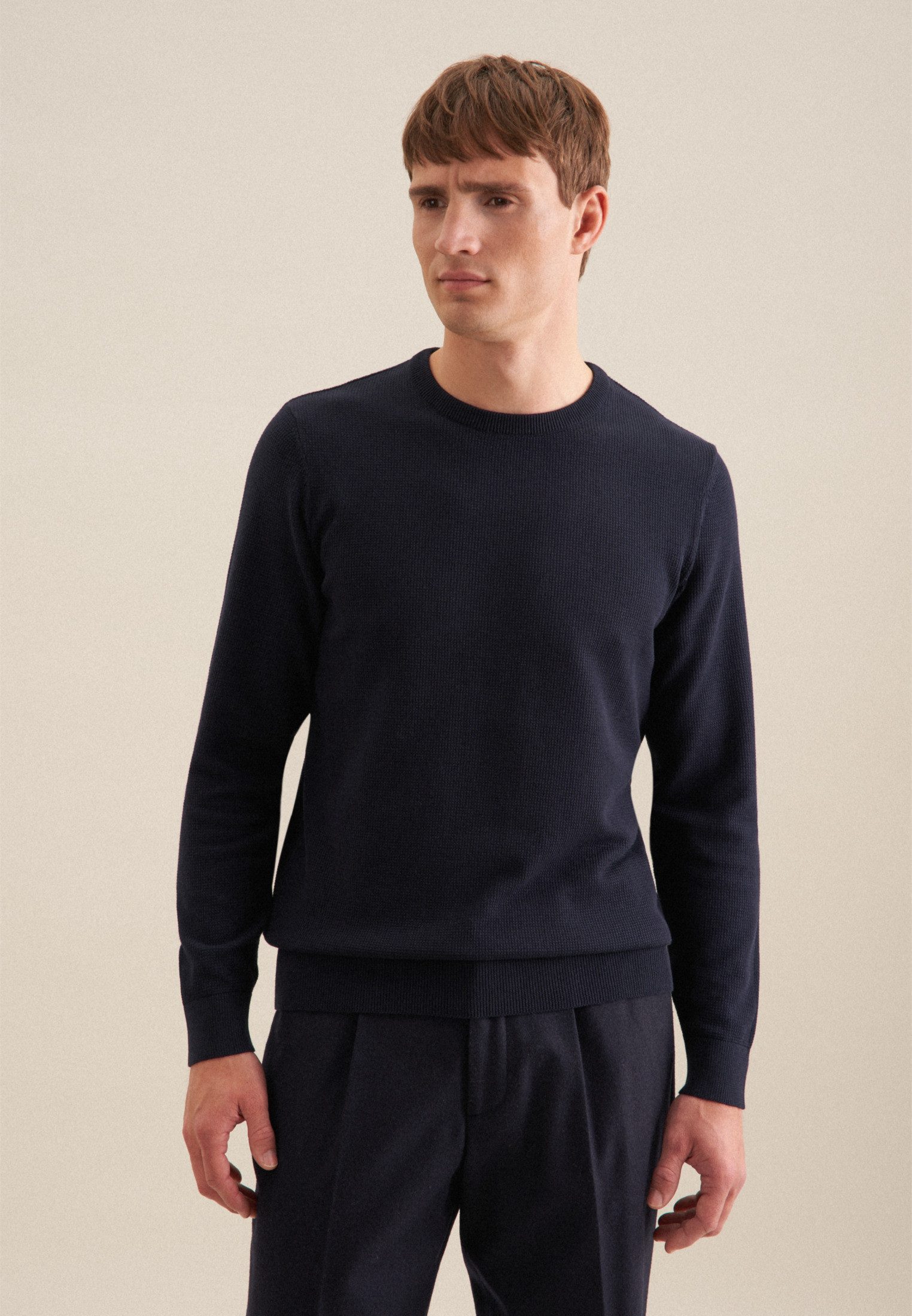 seidensticker Strickpullover Schwarze Rose 1/1 Rundhals Uni