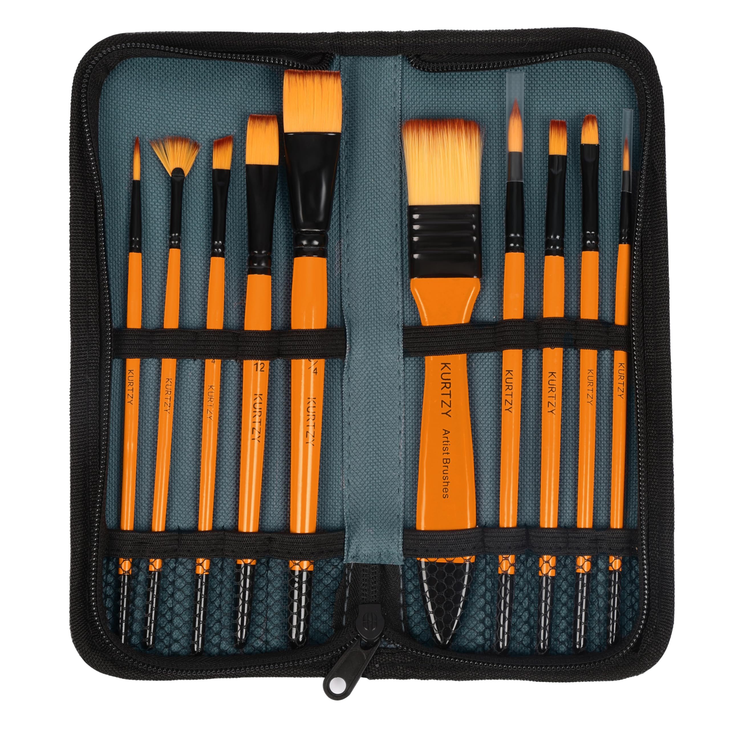 Pinsel Kurtzy Pinselset mit Etui - 10x Flache, große und kleine Pinsel für