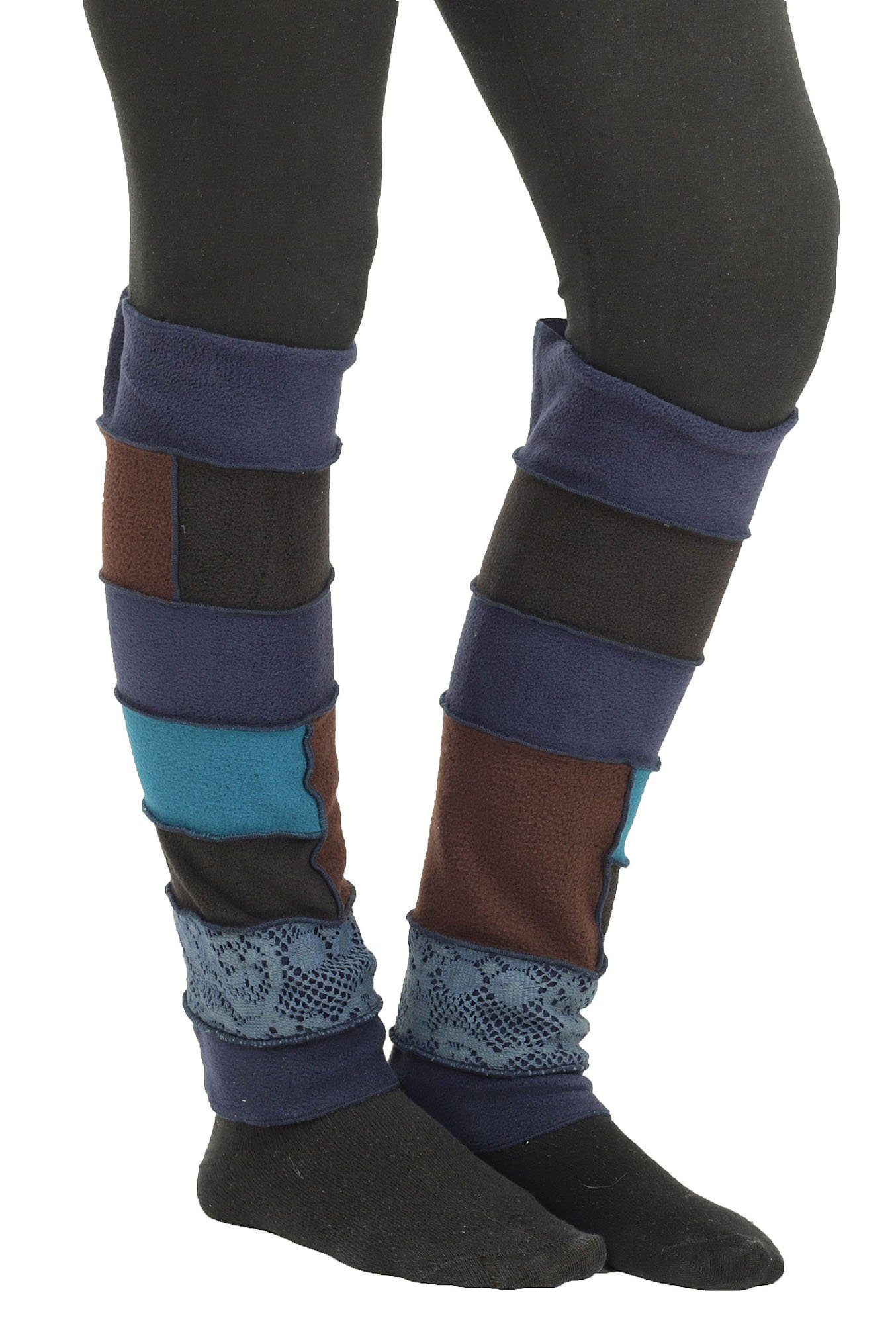 PUREWONDER Beinstulpen Stulpen aus Fleece Patchwork lw1 (1 Paar) Einheitsgröße Blau