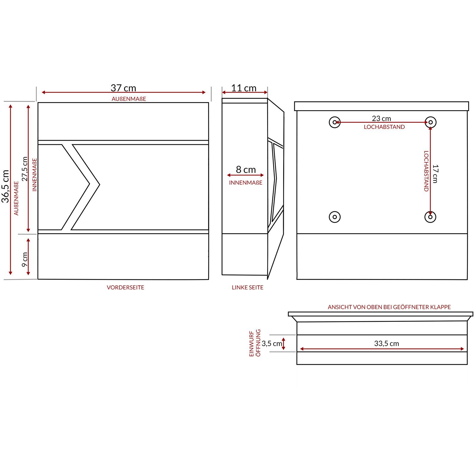 Design Schlüssel mit Zeitungsfach anthrazit Wandbriefkasten 2 Stahl Wandbriefkasten, monzana