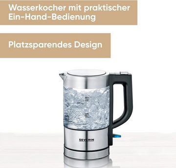 Severin Wasserkocher SEVERIN Mini Glas Wasserkocher 0,5L, Edelstahl-gebürstet, max. 1100 W, schwarz, WK 3499