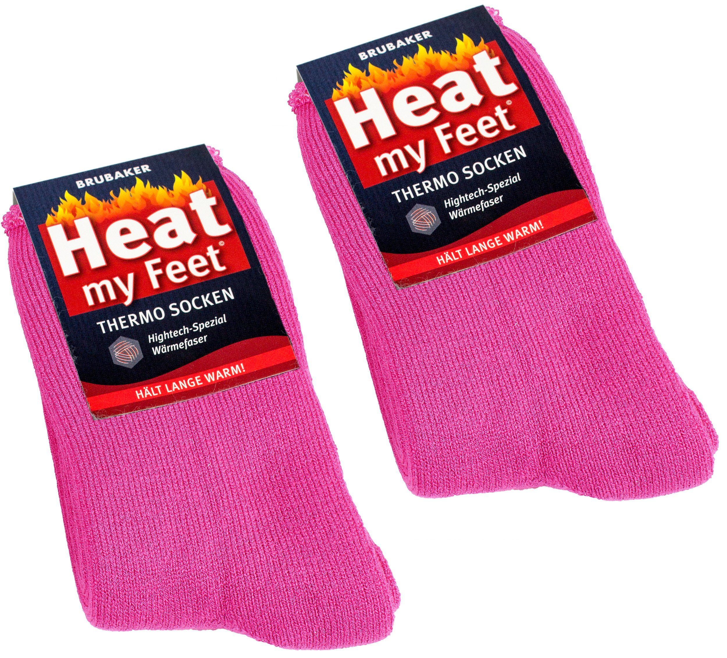 warme (Set, Feet) für Wintersocken Heat und Kuschelsocken BRUBAKER 2-Paar, Damen Pink extra Thermosocken Herren my