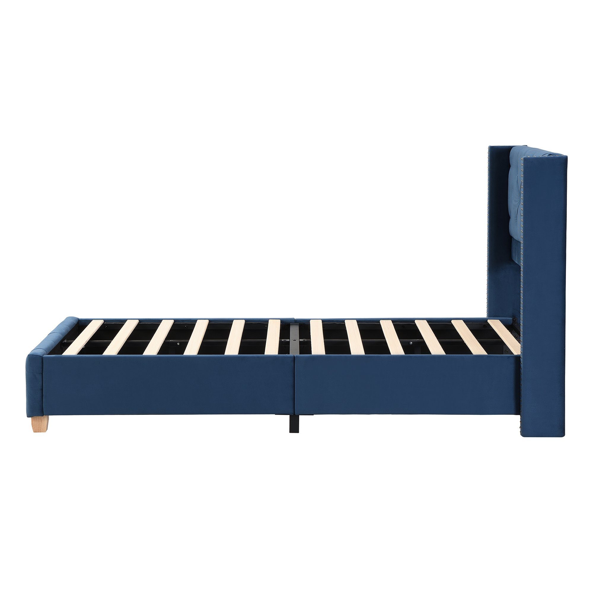 Polsterbett (Einzelbett 90x200cm), mit Lattenrost und Kopfteil in Knopfsteppung, Nietenpolsterung, Samt