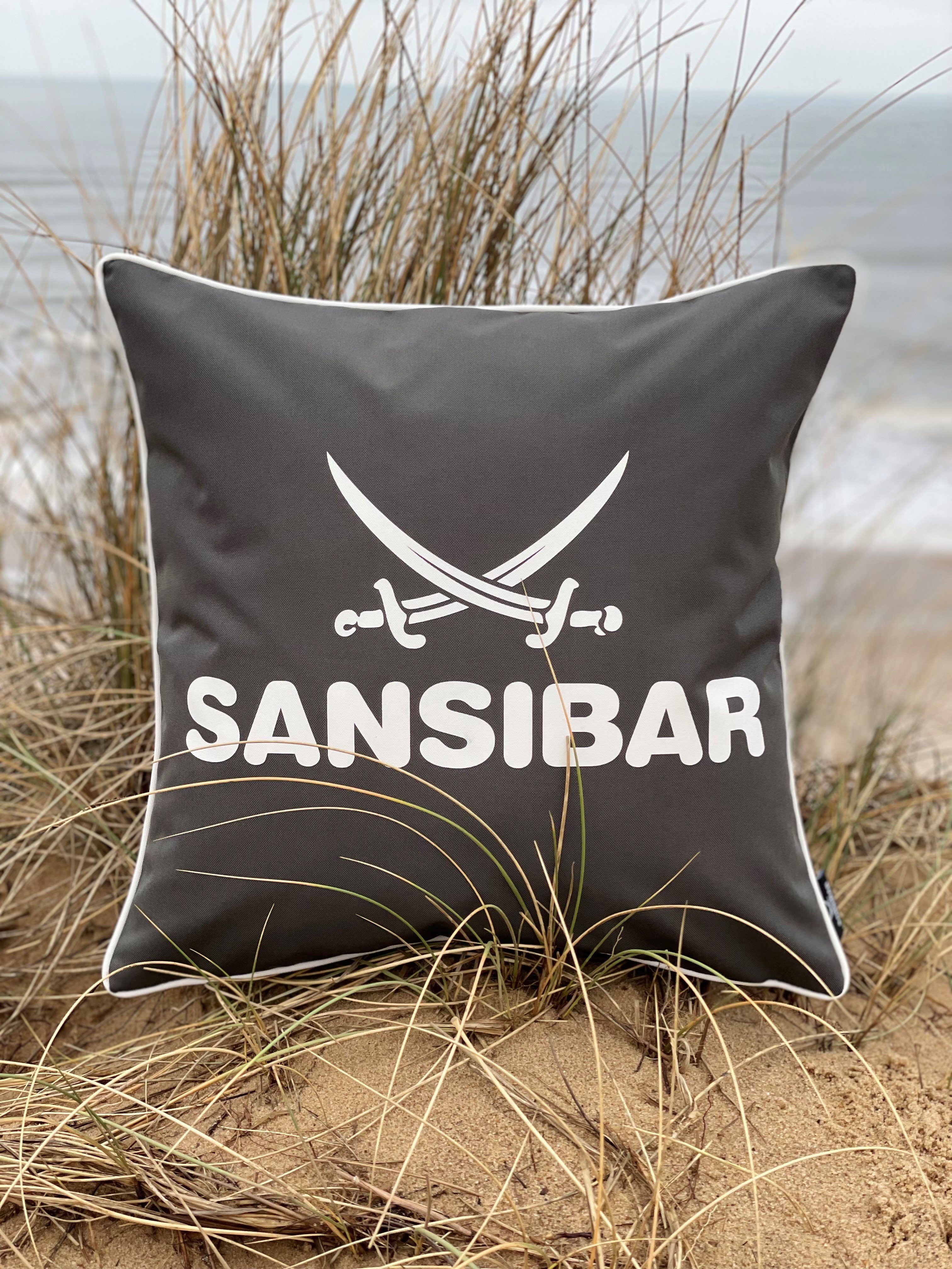 geeignet, Sansibar Kissen Outdoor schmutzabweisend Stück), Kissenfüllung, und Dekokissen (1 anthrazit/offwhite Sylt Outdoor Logodruck, wasser- cm, Sansibar 45x45