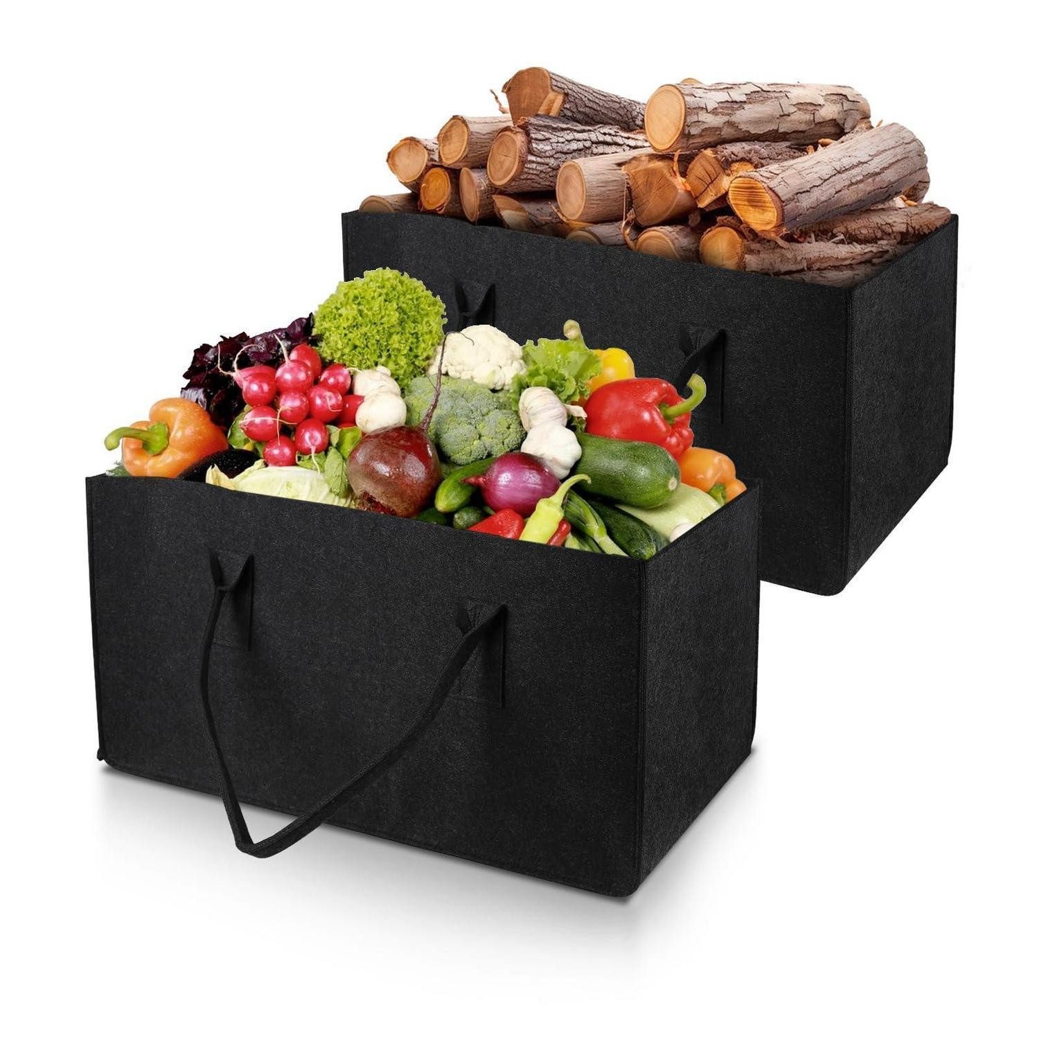 LuxusKollektion Kaminholzkorb Filztasche XXL Shopper Schwarz 60L 2 Stk (2 St)