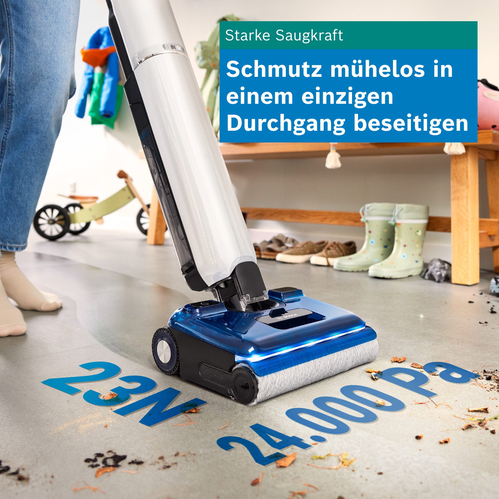 BOSCH Nass-Trocken-Sauger OneFlow Serie 4 BHF41WM, Selbstreinigung, 24.000 PA Saugkraft, 250 W, beutellos, Anti-Haarverwicklung, LED-Licht, Schnelltrocknung, 40 – Bild 4 von 5