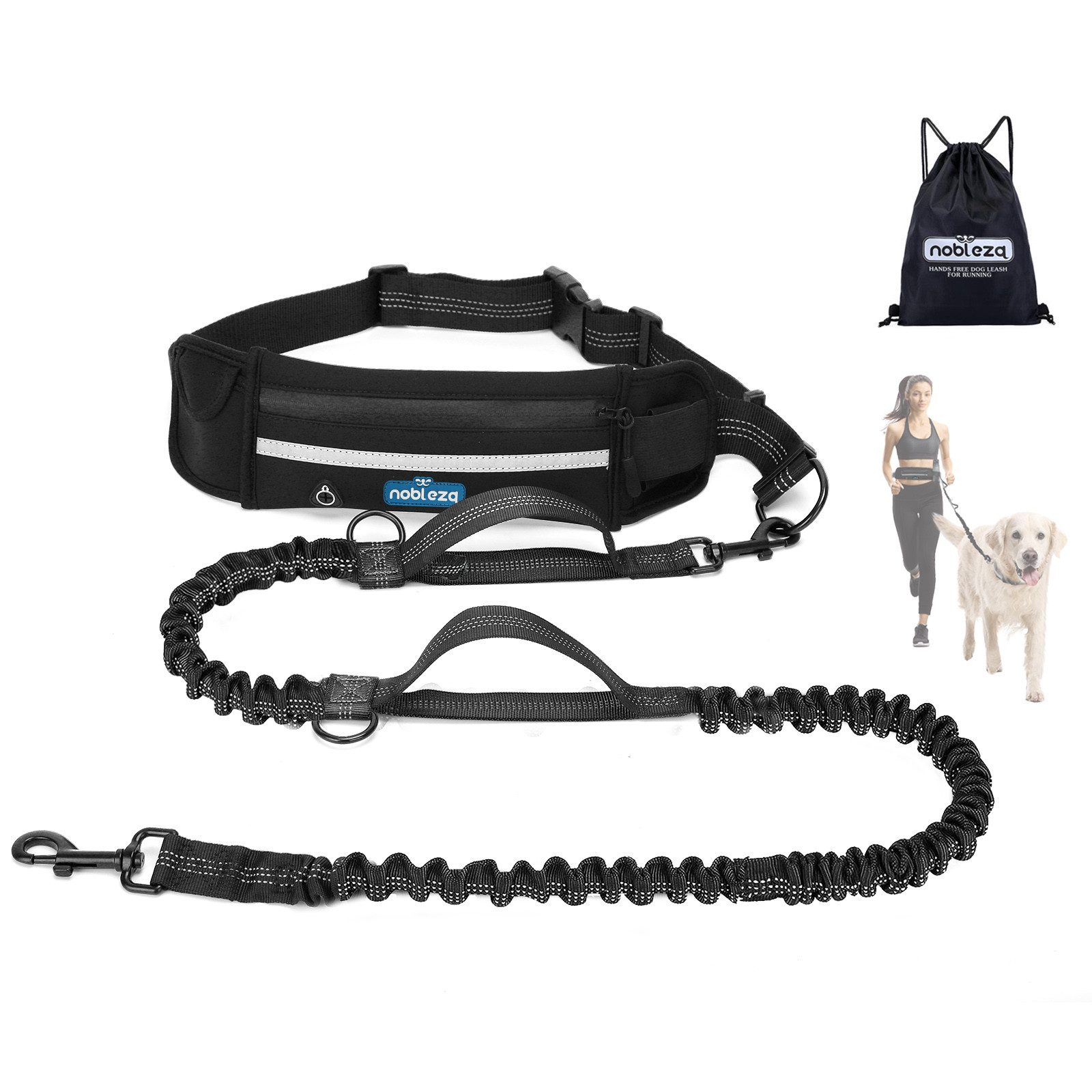 nobleza Anbinde- / Führstrick Joggingleine für Hunde, freihändige Leine mit Gürteltasche