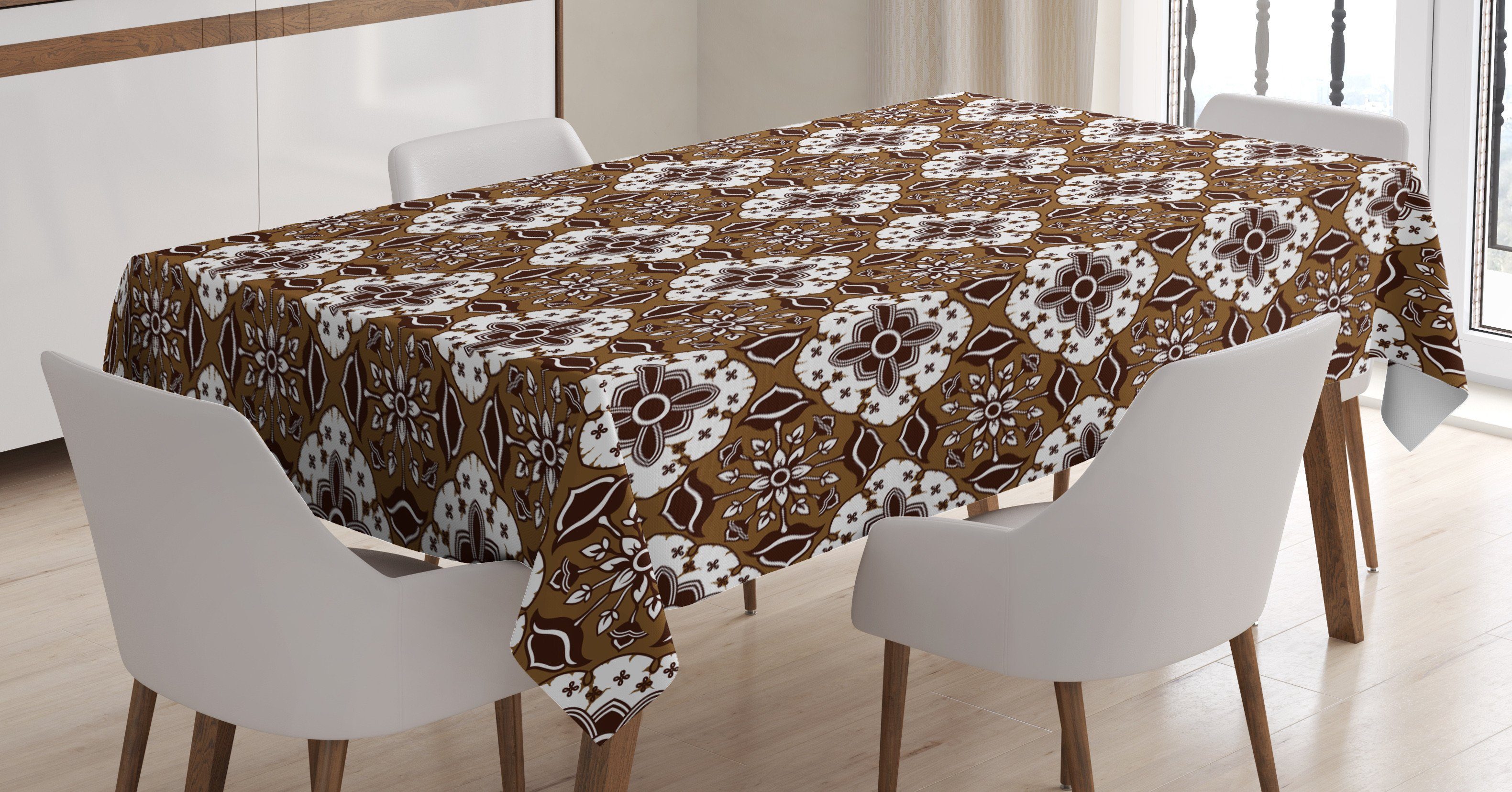 Abakuhaus Tischdecke geeignet Für den Schokolade Farben, Farbfest Außen Klare Waschbar Bereich Batik-Blumenmuster