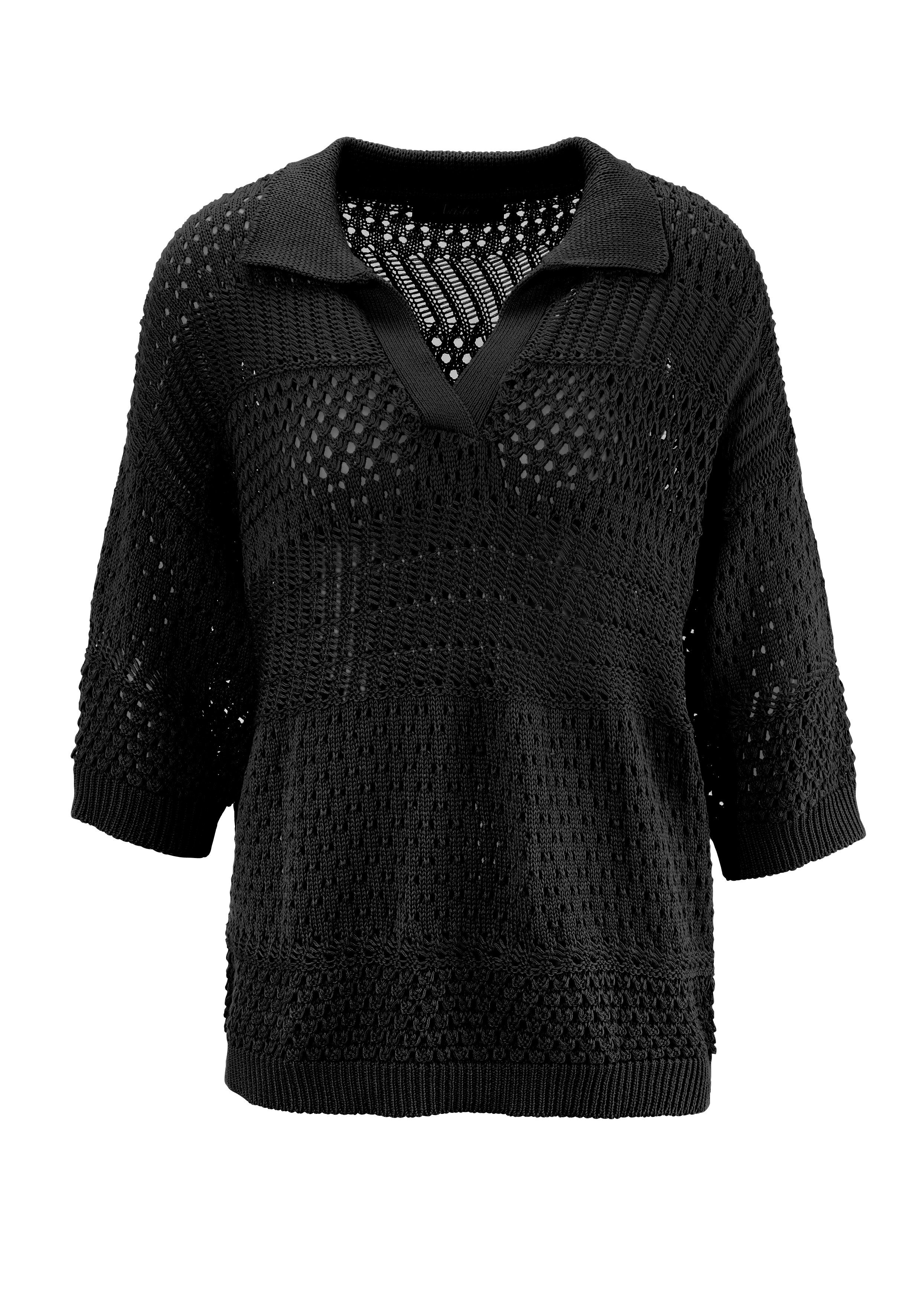 Aniston CASUAL Strickpullover im - schwarz trendigem NEUE KOLLEKTION Ajour-Mustermix