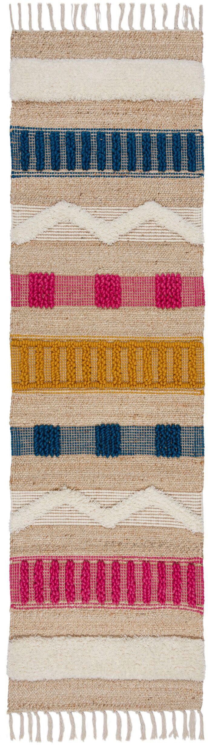 Läufer Medina, FLAIR RUGS, Höhe: bunt 12 Wolle & Naturfasern wie Teppichläufer rechteckig, Boho-Look, mm, Jute, aus