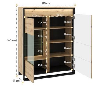 Feldmann-Wohnen Highboard Quant (Quant, 1 St., Highboard mit 2 Drehtüren), 110cm Eiche Artisan / schwarz 2-türig