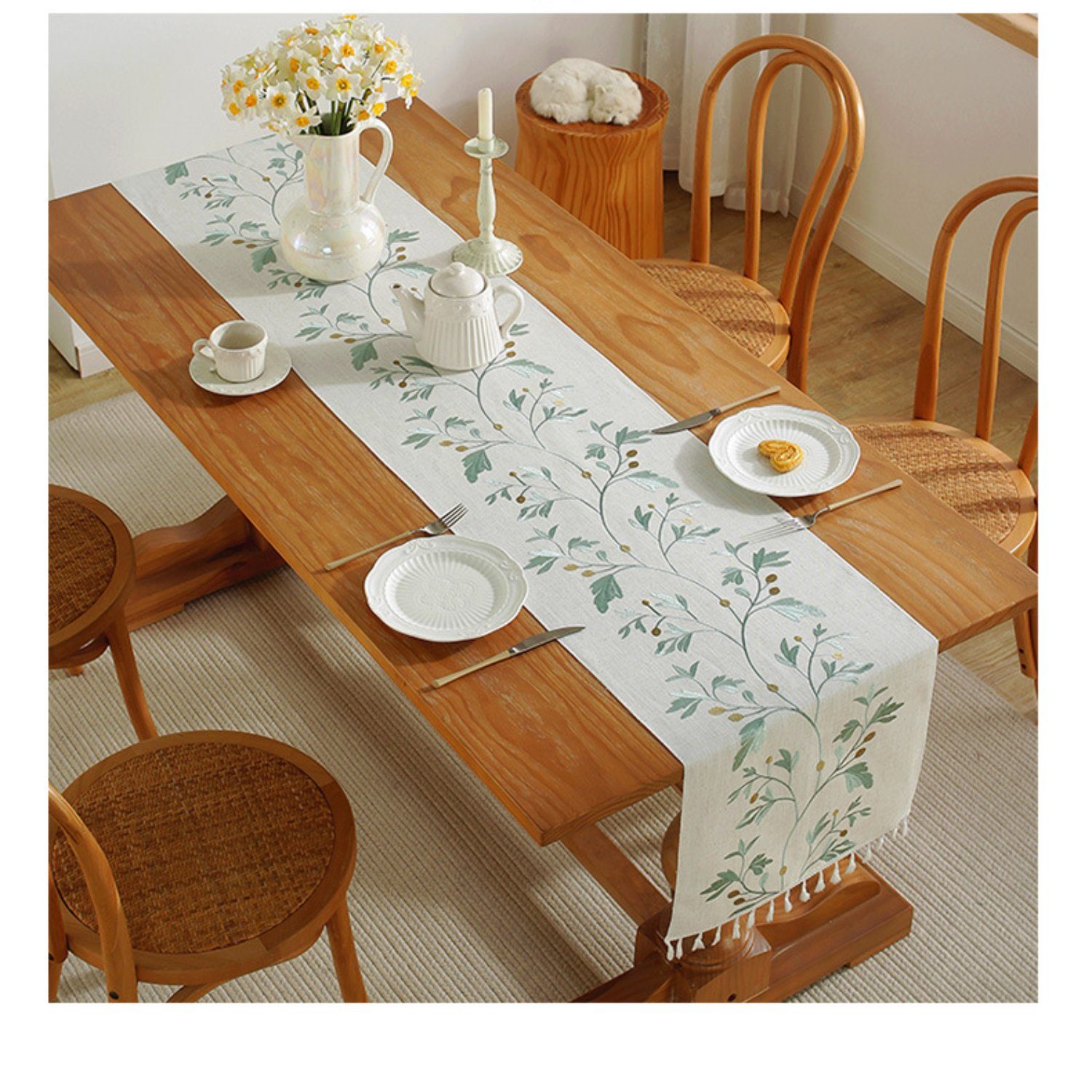 HOMEIDEAS Tischläufer, Frühling Blätter Tischläufer Esstisch Deko Wohnkultur Grün
