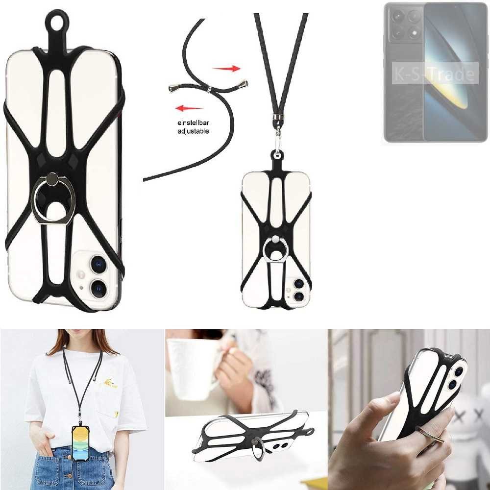K-S-Trade Handyhülle für POCO F6 Pro, 3in1 Handykette Handyband Handykordel Halsband Smartphone-Ring