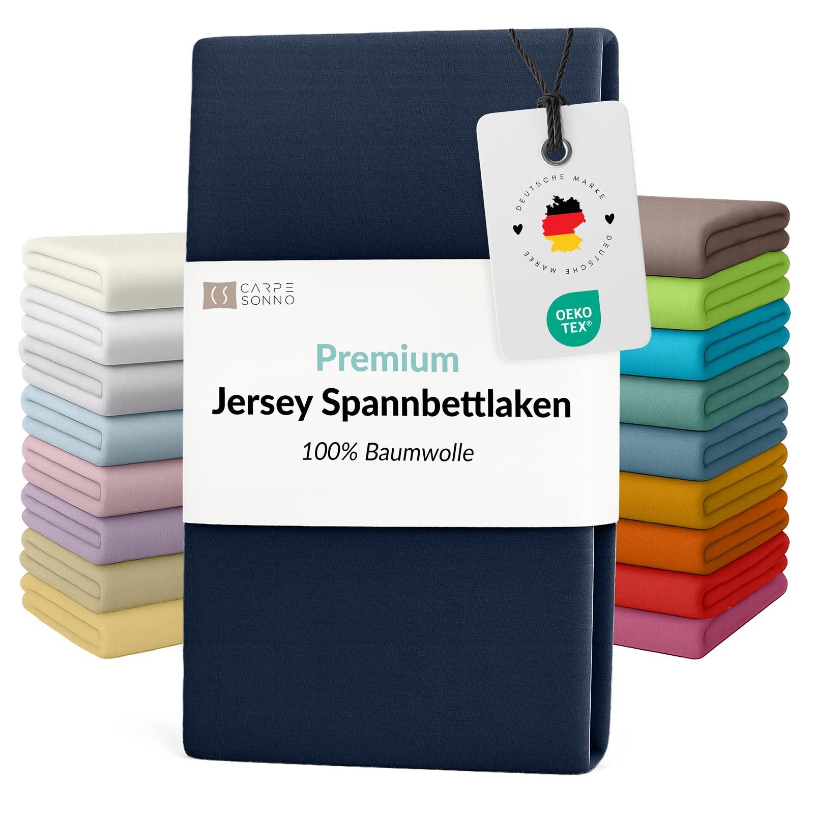 Carpe Sonno Spannbettlaken Jersey Bettlaken 90x200 100x200 140x200 160x200 180x200 200x200 & x220, Jersey, Gummizug: rundum, (1 Stück), Für Matratzen bis 25cm Höhe - 100% Baumwolle - MADE IN EU - OEKO-TEX®