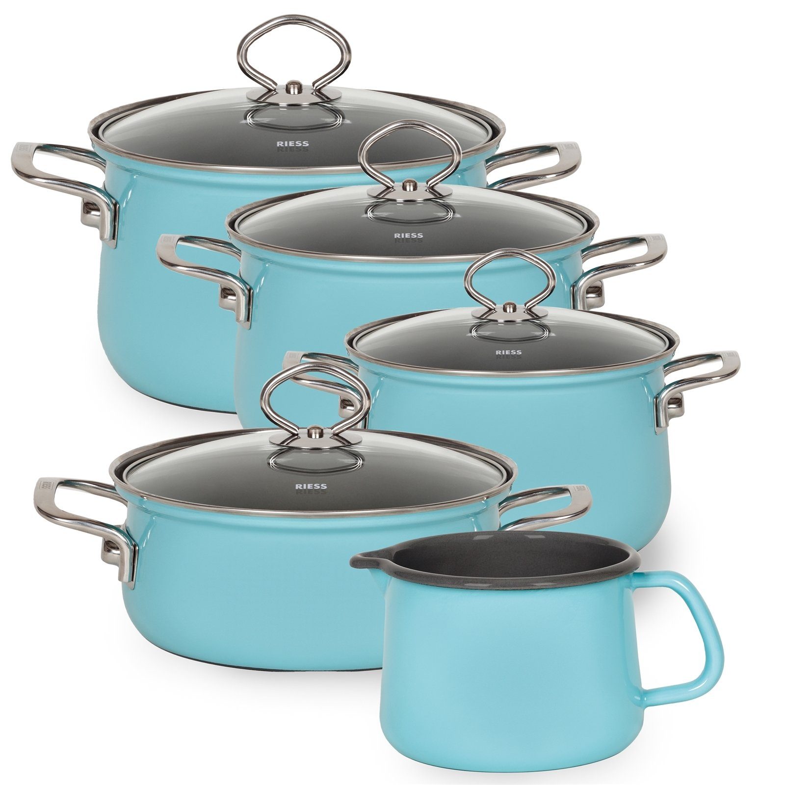 Riess Topf-Set Topfset 5-teilig (Sparpaket, 5-tlg) KRISTALLBLAU, Emaille