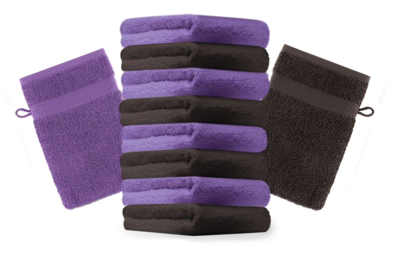 Betz Waschhandschuh 10 Stück Waschhandschuhe Premium 100% Baumwolle Waschlappen Set 16x21 cm Farbe dunkelbraun und lila (10-tlg)
