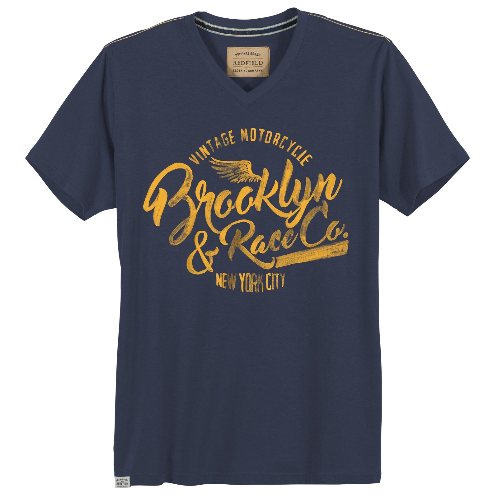 T-Shirt Brooklyn V-Neck Herren Große Redfield Print-Shirt Größen denimblau redfield