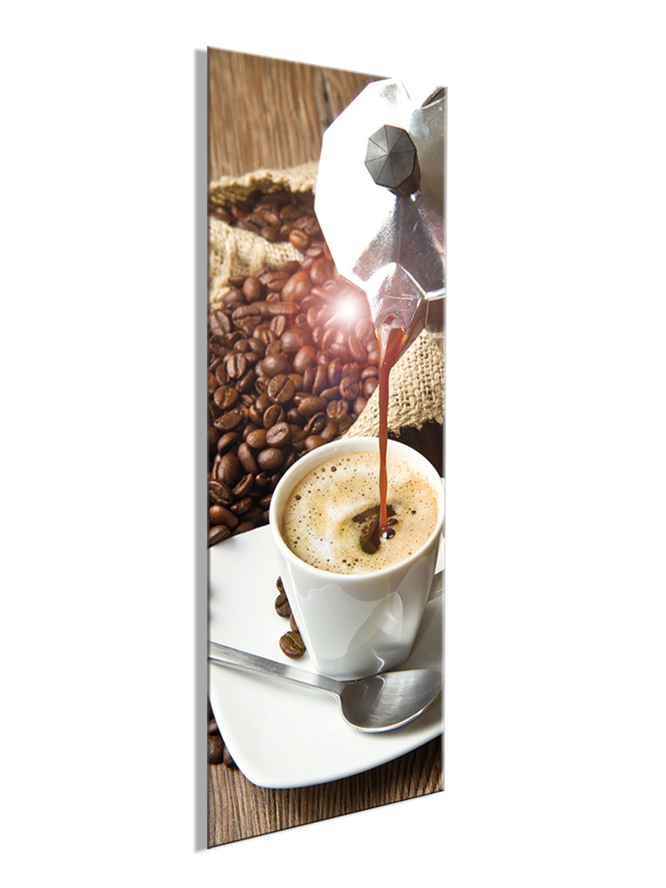 30x80cm Trinken: II aus Kaffee Bild Glasbild und Küche hoch, Glasbild Küchenbild Glas Kaffebohnen Essen artissimo