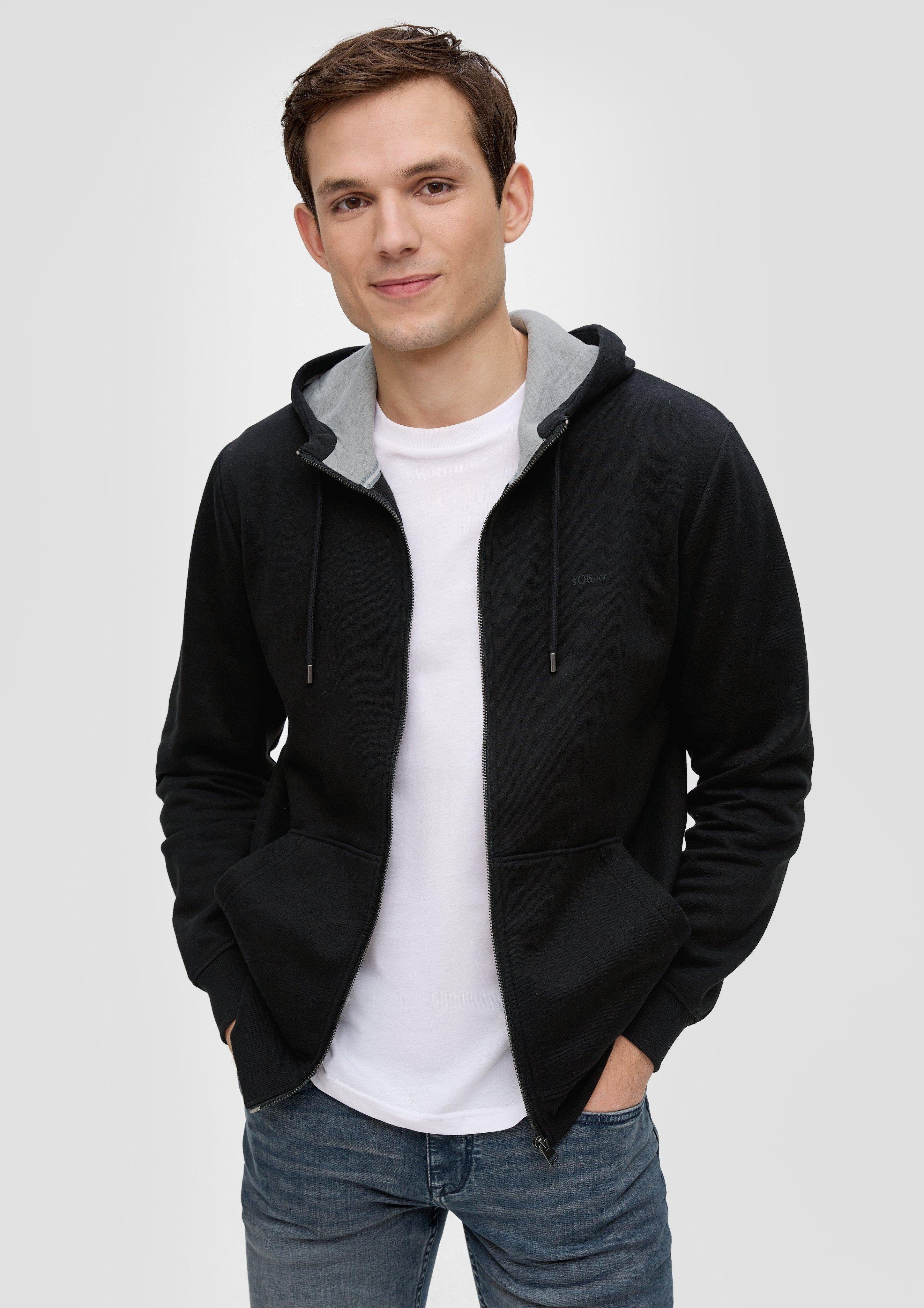 s.Oliver Allwetterjacke Sweatshirt-Jacke mit Kapuze und Logo Durchzugkordel