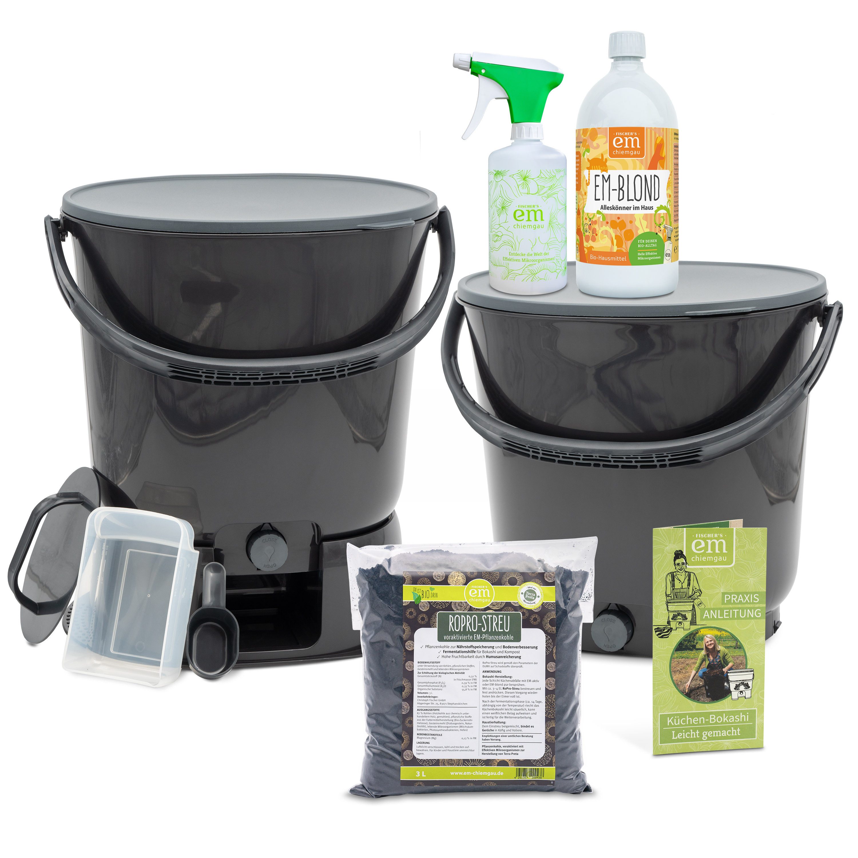 Fischer's EM-Chiemgau Komposter Restemeister Bokashi-Set, (Spar-Set, Nachhaltige Küchenabfallverwertung & Bodenverbesserung mit effektiven Mikroorganismen)