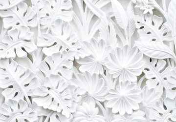 murimage® Fototapete Fototapete Blumen 3D Weiß 366 x 254 cm Pflanzen Stuck Relief Gips Muster Tapete Schlafzimmer Wohnzimmer Wohnung inklusive Kleister