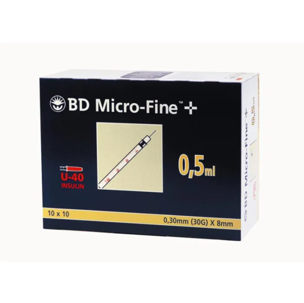DocMed Feindosierspritze BD Micro-Fine+Insulinspritze 0,5 ml U40 0,3x8mm, (Spar-Set, Weltweiter Bestseller, 100-St., Steril verpackt), latexfrei – Bild 4 von 5