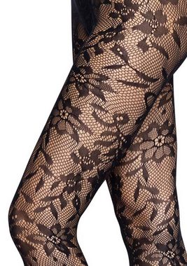 Leg Avenue Strumpfhose Damen Strumpfhose nahtlos mit Blumenspitze schwarz Einheitsgröße 0 DEN