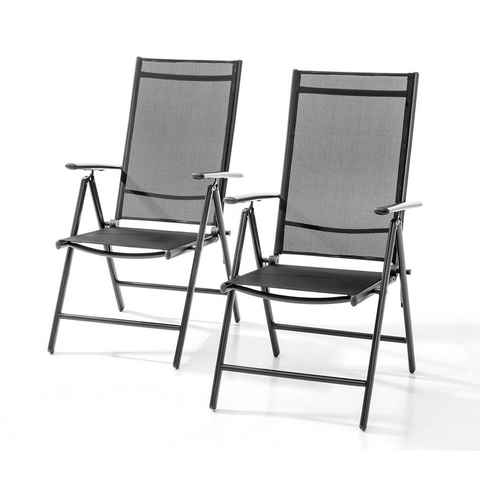 CHILLROI Hochlehner Aluminium Klappsessel Gartenstuhl Campingstuhl (2er Set), mit 7-fach verstellbarer Rückenlehne