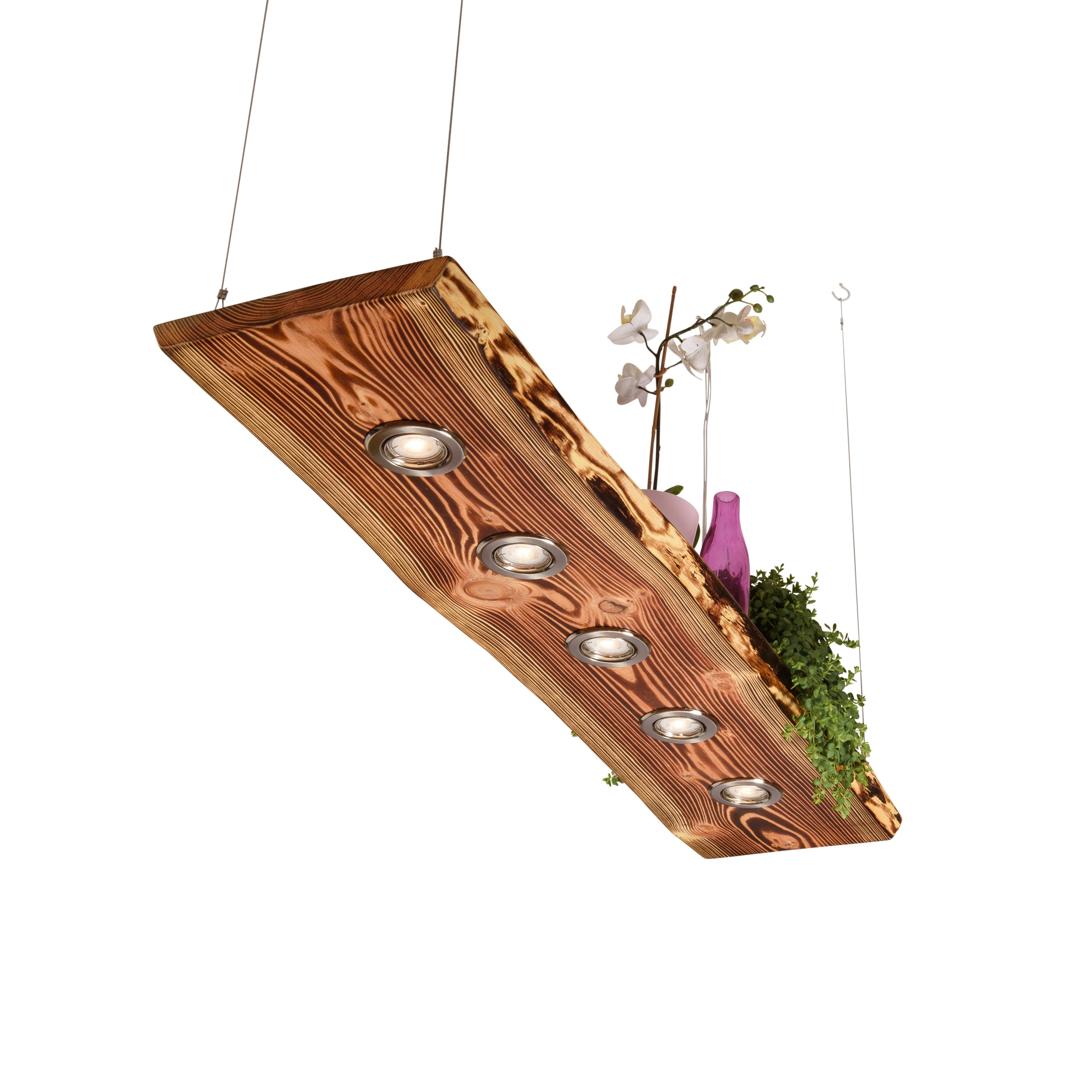 Blockholz-Schmiede Hängeleuchte Lärchen Hängeleuchte geflammt aus Deutscher Manufaktur LED Lampen, LED wechselbar, Warmweiß